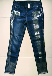 Justice Jeans Girls Size 16 Youth Iridescent Paint And Frayed Leg Bottoms - Picture 1 of 9