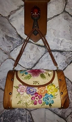 复古编织草花与木盒手提包菲律宾大号 — 第 1/4 张图片