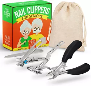 Finger & Toe Nail Clippers for Thick Nails for Seniors - 3-Piece Heavy Duty Toen - Picture 1 of 7