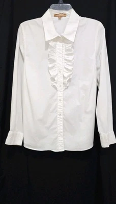 Blusa Camisa Top Grande BLANCA Manga Larga Ellen Tracy Volantes Divididos Botones Delanteros Foto 1 de 4