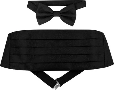 Cumberbund & BowTie Solid BLACK PAISLEY Color Men's Cummerbund Bow Tie Set  - Image 1 of 2
