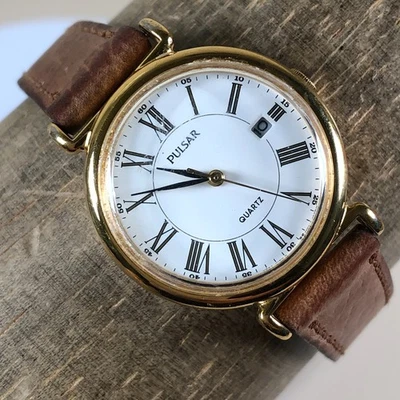 Pulsar Mujer V827-0090 Vestido Fecha Cuero Cuarzo Analógico 27mm Reloj 6 1/24" Foto 1 de 4