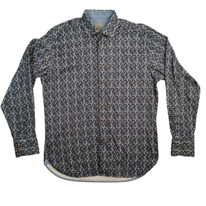 Camisa Luchiano Visconti Para Hombre Mediana Azul Estampado Geométrico Con Botones Manga Larga - Imagen 1 de 10