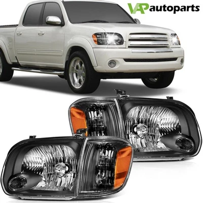 For 2005-2006 Toyota Tundra Headlights Assembly Pair Headlamps Black Housing - Изображение 1 из 4