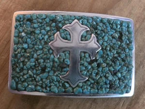 Vintage Nocona Belt Co Turquoise Cross Belt Buckle Excellent - Picture 1 of 4