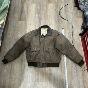 MEMBERS ONLY VOYAGER Uomo 44* Pelle Marrone Nubuck Bomber Giacca da Volo Vintage - Foto 1 di 24