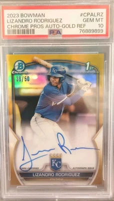Lizandro Rodriguez PSA 10 Auto 2023 Bowman Chrome Pros Gold Ref KC Royals # /50  - Image 1 of 2