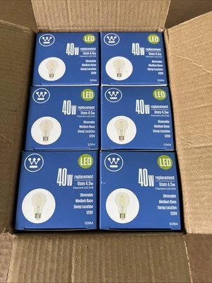 Westinghouse 5316420 4.5 Watt A19 Dimmable Clear Filament LED Light Bulb, 6-Pack - Image 1 of 4