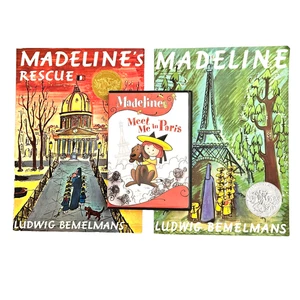Madeline Books & DVD Set Vtg Madeline, Madeline's Rescue PB Meet Me in Paris DVD - Imagen 1 de 12