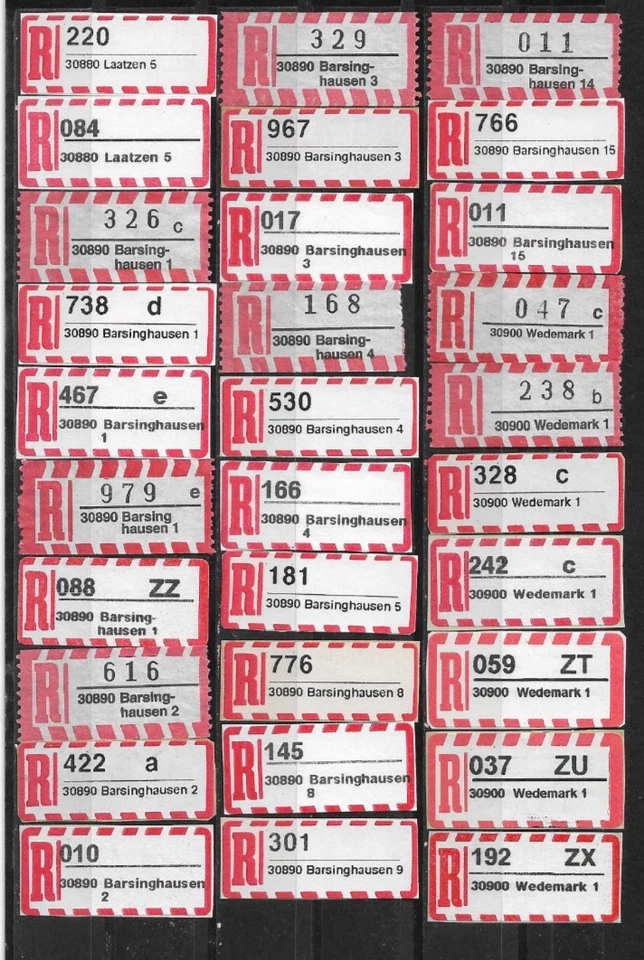 R-Zettel/BRD/5-stellige PLZ/30880 Laatzen 5 - 30900 Wedemark 1 (30 versch.) - Bild 1 von 1
