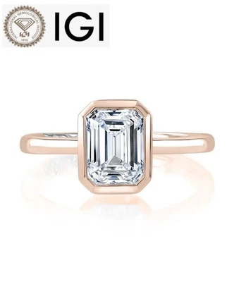 14K Rose Gold 2.00 Ct Emerald IGI Certified Lab Grown Diamond Engagement Ring - Image 1 of 4