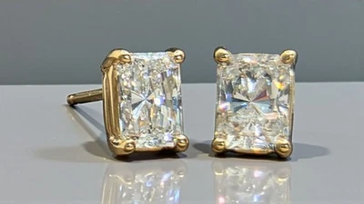 1 Ct Radiant Diamond Lab Grown Diamond Stud Earrings 14k Yellow Gold Push Back - Image 1 of 4