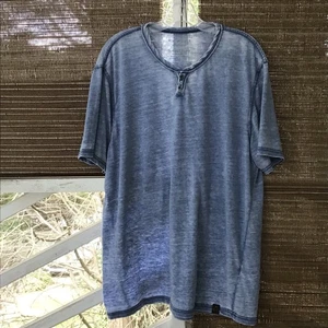 Lucky Brand Venice Burnout Shirt Mens XL Henley Collar Short Sleeve Blue - Picture 1 of 11