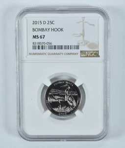 2015-D Washington Quarter Bombay Hook America The Beautiful MS67 NGC *1779 - Picture 1 of 5