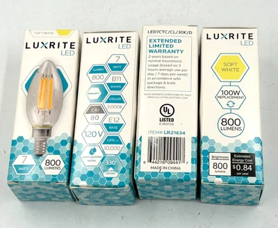 Luxrite Candelabra LED Light Bulbs 100W Equivalent 3000K B11 E12 Base 6-Pack - Image 1 of 2