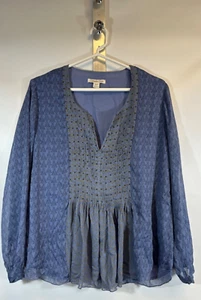 COLDWATER CREEK Blouse Womens Sz PM (10-12) Peasant Pintuck Embellished Blue D14 - Picture 1 of 8