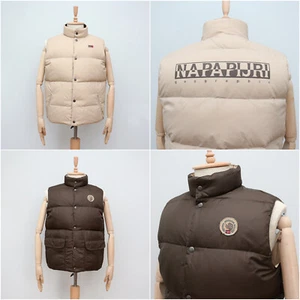 Napapijri Men's Reversible Down Vest Beige Brown Puffer Gilet Jacket Size Medium - Picture 1 of 12