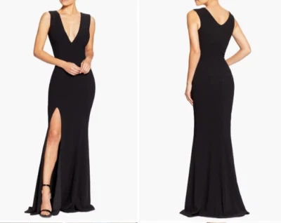 Dress the Population Dress XS  Black Sandra Plunge Crepe Trumpet Mermaid Gown  - Image 1 of 4