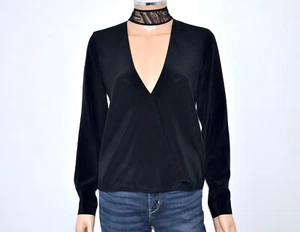 MICHELLE MASON Black Silk Blouse Lace Choker Collar - Sz 2 - Picture 1 of 11