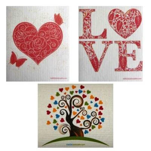 Mixed Valentine Set of 3 cloths (One of each design) Swedish Dishcloths | ECO Fr - Picture 1 of 1