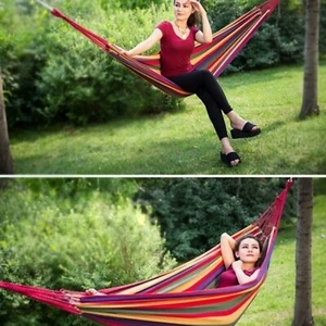 Premium Garden Camping Canvas Hammock Lightweight Hang Bed Outdoor Travel Swing - Zdjęcie 1 z 6