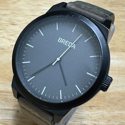 Breda Quartz Watch 8184F Men 50m Black Steel Brown Leather Analog New Battery - Image 1 of 4