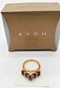 Vtg AVON Gold Tone Garnet Ring Size 6, NEW OLD STOCK in Original Box - Picture 1 of 5