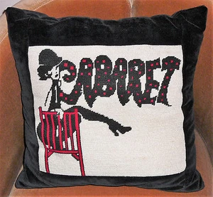 Cabaret pillow, handmade needlepoint on velvet. Measures 18" x 18" seam to seam - Picture 1 of 2