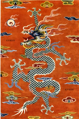 Alfombras antiguas tibetanas tradicionales dragón 8x11 9x12 10x14 alfombras hechas a mano decoración del hogar Foto 1 de 4