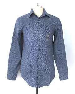 NWT Calvin Klein Steel Blue White Confetti Dots Stretch Cotton Shirt Slim S - Picture 1 of 9