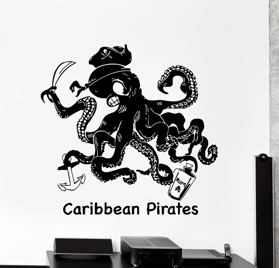 Calcomanía de pared pulpo caribeño pirates ron decoración divertida z3978 Foto 1 de 2