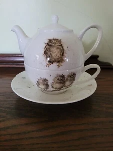 Royal Worcester Wrendale Designs "What A Hoot" Owl Tea for One Stacking Tea Set - Picture 1 of 8