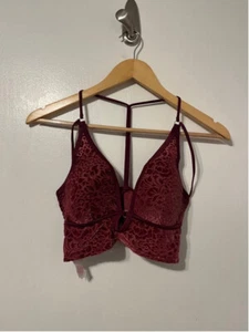 Victoria’s Secret PINK Burgundy Velvet Floral Bralette Top Size Medium - Picture 1 of 5
