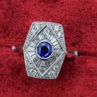 Estate Vintage Art Deco Style Ring 1 Ct Simulated Sapphire 14K White Gold Plated