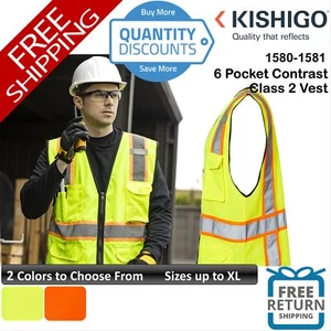 🔥 Kishigo 6 Pocket Contrast Class 2 Vest Safety Reflective Up To XL 1580-1581 - Picture 1 of 7