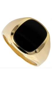 Natural Black Onyx Gemstone 11x11mm 14k Yellow Gold Men's Ring Gift For Him SR99 - Picture 1 of 2