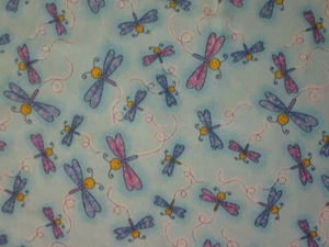 DRAGONFLY DRAGON FLY CUTE BLUE PURPLE WHITE COTTON FLANNEL FABRIC FQ - Picture 1 of 4