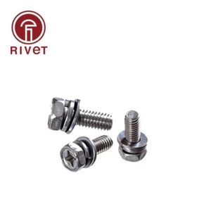 M4 M5 M8 Cross Recessed Hexagon Bolt With Lock Washer And Plain Washer Screws - Picture 1 of 11