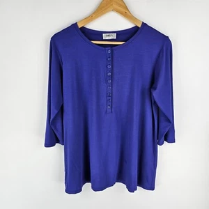 Mela Purdie Top Womens 14 Purple 1/2 Button Up 3/4 Sleeve Tee Stretch Casual - Picture 1 of 7