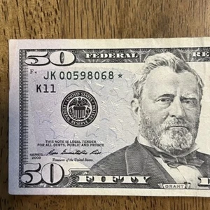 JK0059 8068 RARE STAR NOTE Year 2009 $50 DOLLAR BILL - Picture 1 of 4