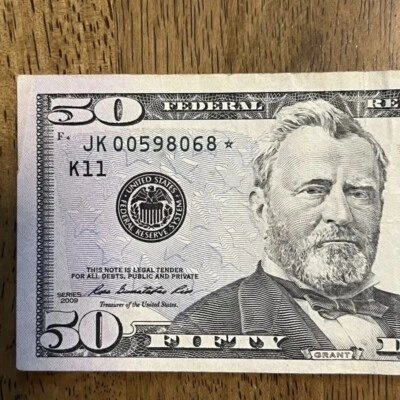 JK0059 8068 RARE STAR NOTE Year 2009 $50 DOLLAR BILL - Image 1 of 4