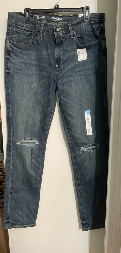 Sonoma Mens Slim Fit Denim Destruction Distressed Jean 36x34