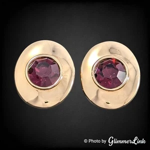 Vintage SAL Swarovski Purple Crystal Bezel Set Oval Gold Tone Clip On Earrings - Picture 1 of 9