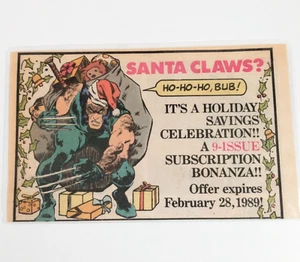 1989 Wolverine Santa Claws Urlaubsanzeige - Marvel Comics 6,5x4" laminiert Vintage A - Bild 1 von 6
