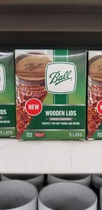 Tarro de albañil auténtico bola tapas de almacenamiento de madera de acacia paquete de 5 boca regular. - Imagen 1 de 5