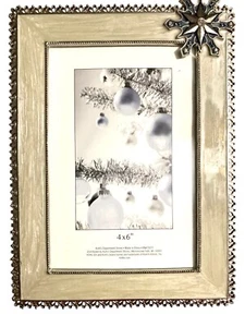 "Marco de fotos 4x6"" foto 8x10"" exterior beige esmalte/plateado encaje y adornos con cuentas" - Imagen 1 de 5