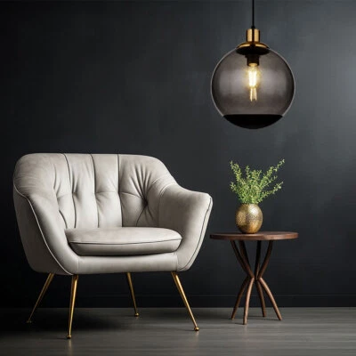 Lampadario Sospeso Lampada Da Soffitto Per Soggiorno Sfera Di Vetro Fumè - Immagine 1 di 4