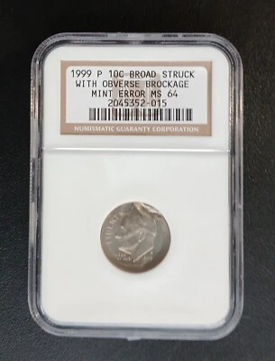 1999 Broad Struck Brockage Error Dime NGC MS64 PICTURES INCLUDED - Image 1 of 4