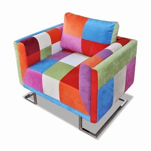 vidaXL Poltrona a Cubo con Gambe Cromo e Design Patchwork in Tessuto - Foto 1 di 8