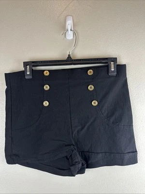Pantalones Cortos Negros Wet Seal XL Elásticos Pull On Botón Decoración Foto 1 de 4